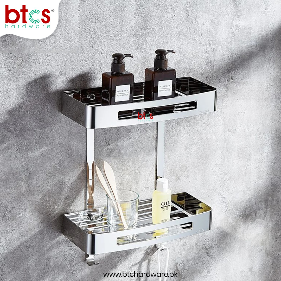 2 Layers Square 304 Stainless Steel Bathroom Shelf Rack (Sliver)