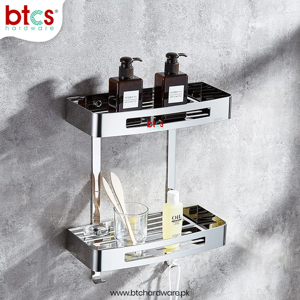 2 Layers Square 304 Stainless Steel Bathroom Shelf Rack (Sliver)