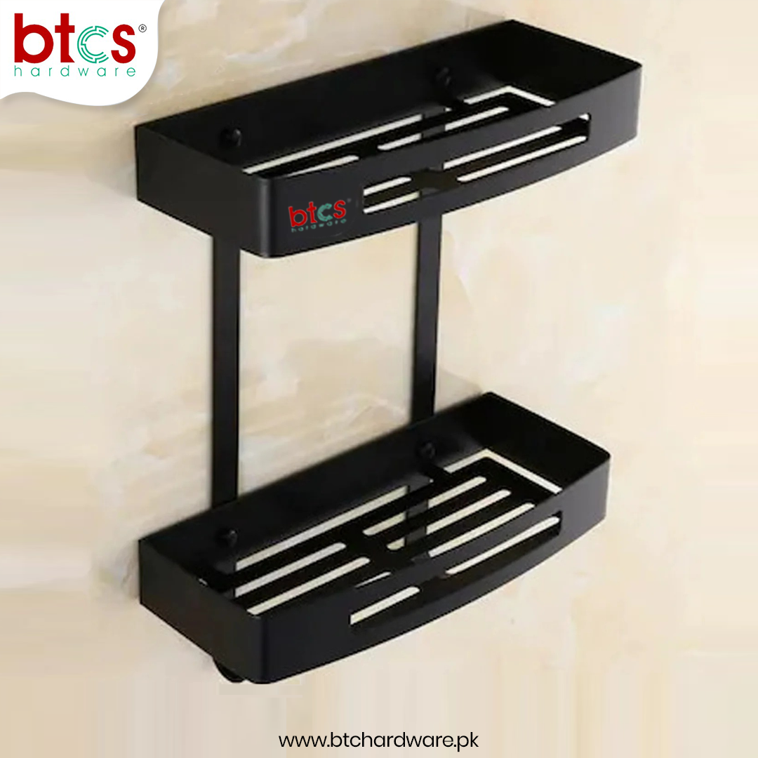 2 Layers Square 304 Stainless Steel Bathroom Shelf Rack (black)