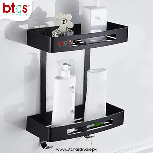 2 Layers Square 304 Stainless Steel Bathroom Shelf Rack (black)
