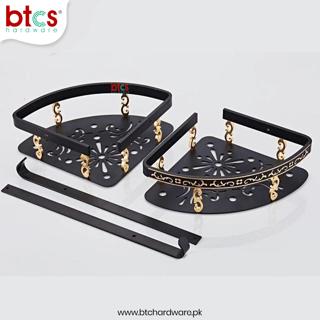 2 layer Antique Black/Gold Aluminum Storage Corner Rack Shelf