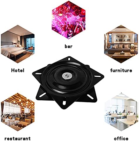 Black speaker base with images of a hotel, bar, restaurant, and office in the corners.