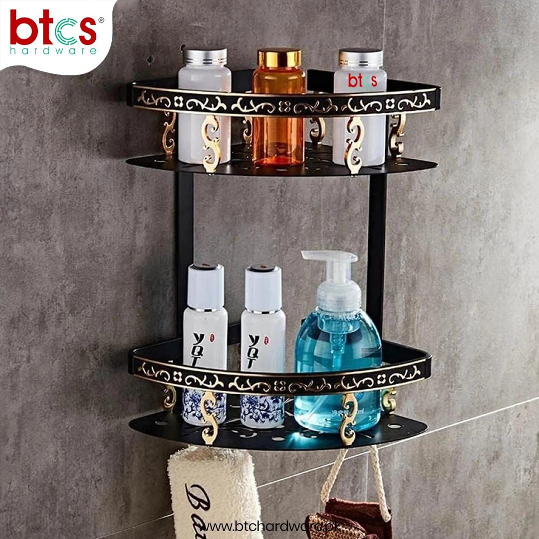 2 layer Antique Black/Gold Aluminum Storage Corner Rack Shelf