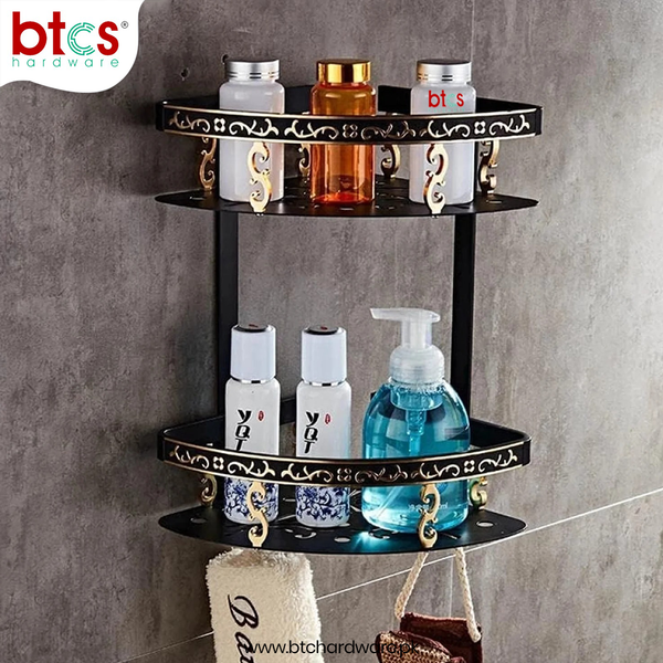2 layer Antique Black/Gold Aluminum Storage Corner Rack Shelf