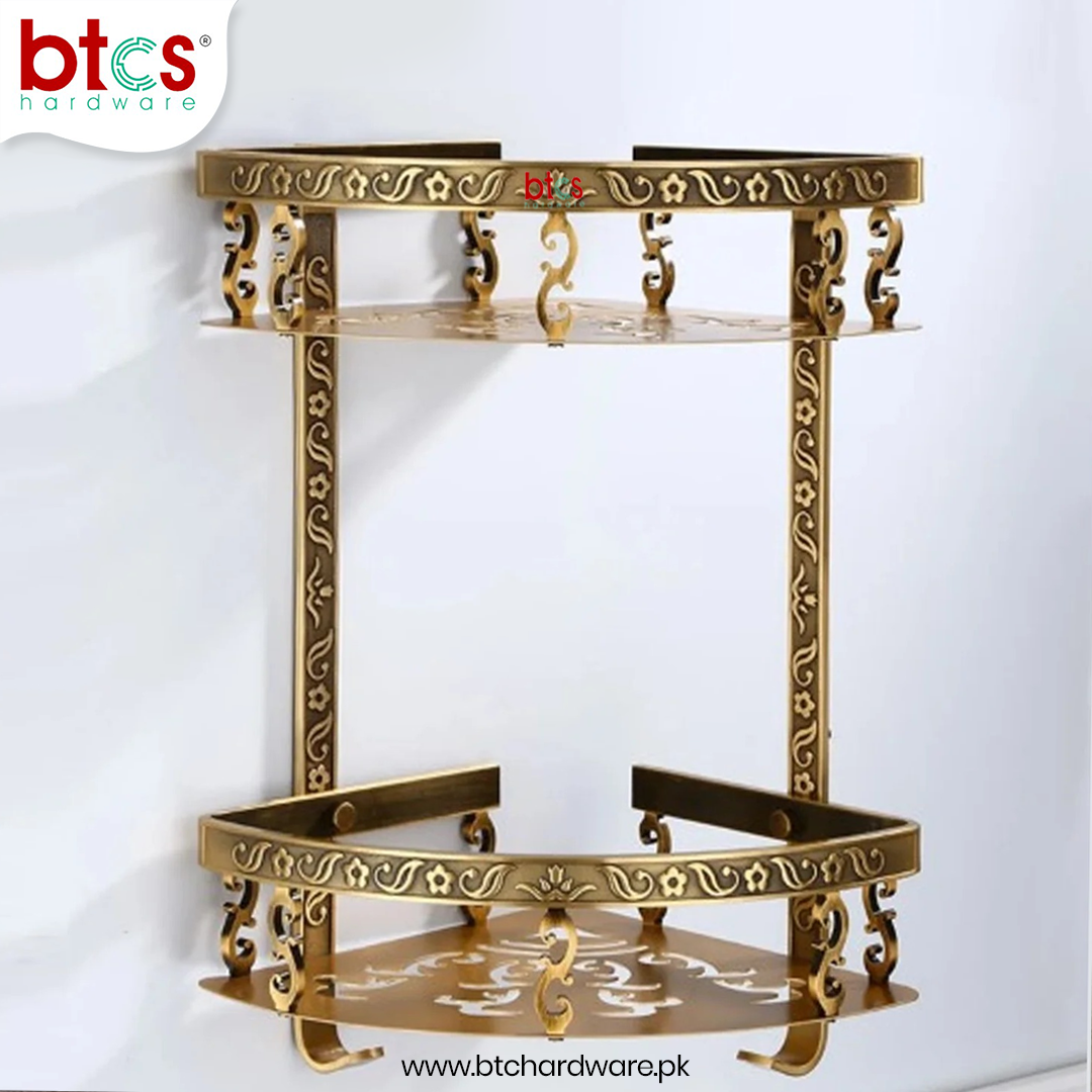 2 layer Antique Gold Aluminum Storage Corner Rack Shelf
