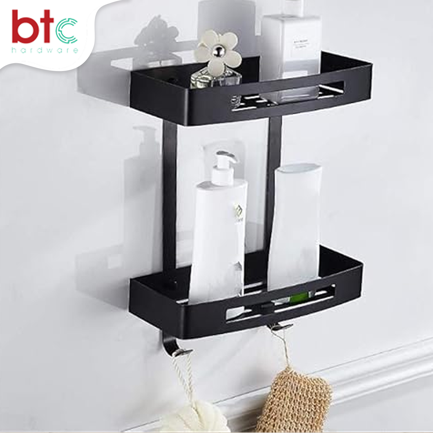 2 Layers Square 304 Stainless Steel Bathroom Shelf Rack (black)