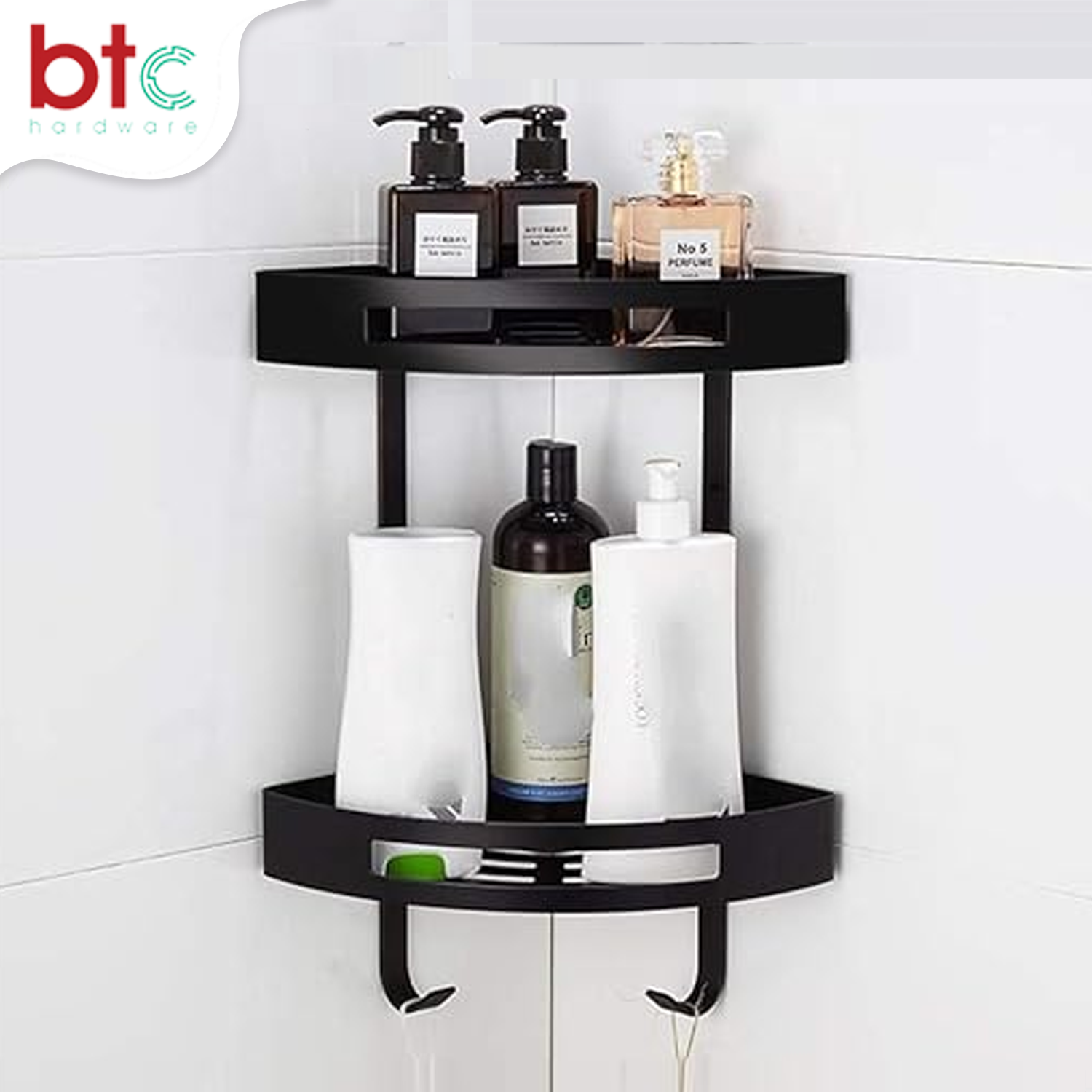 2 Layer Stainless Steel Bathroom Corner Shelf (black)