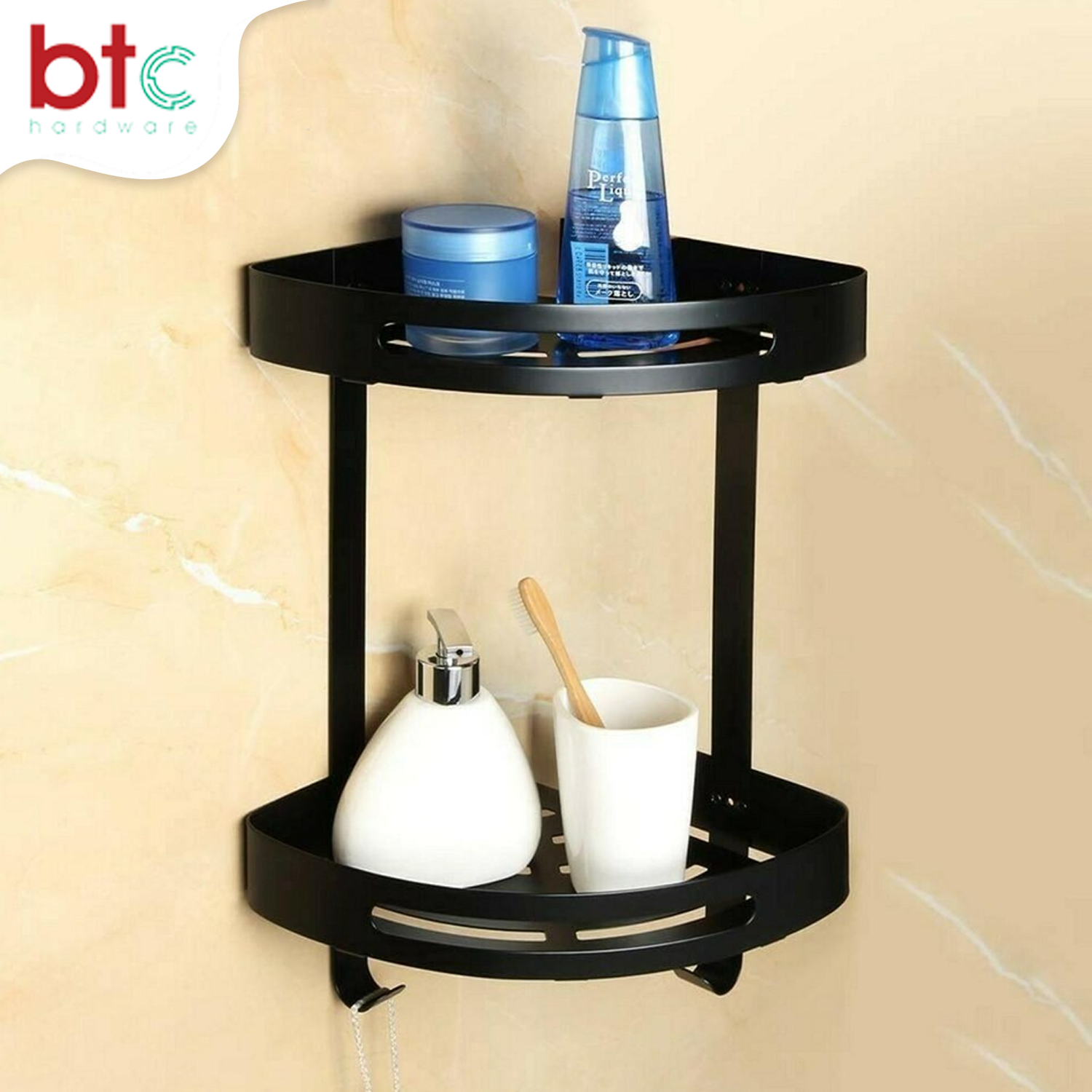 2 Layer Stainless Steel Bathroom Corner Shelf (black)