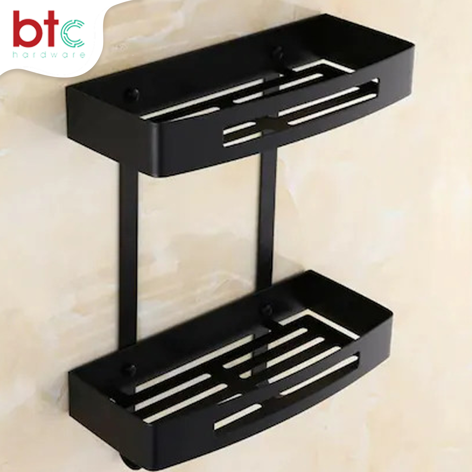 2 Layers Square 304 Stainless Steel Bathroom Shelf Rack (black)