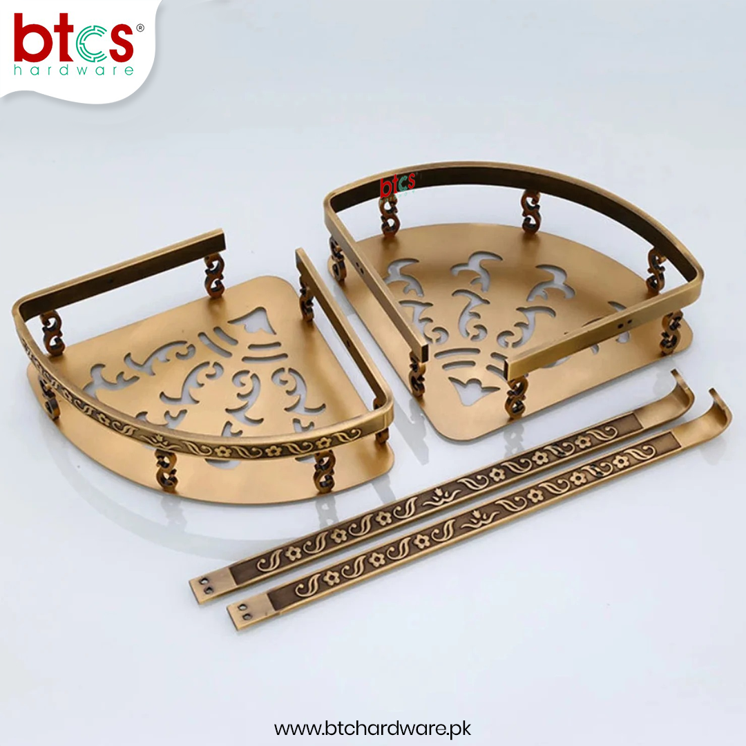 2 layer Antique Gold Aluminum Storage Corner Rack Shelf