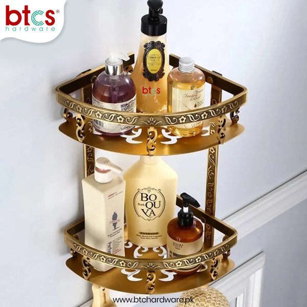 2 layer Antique Gold Aluminum Storage Corner Rack Shelf