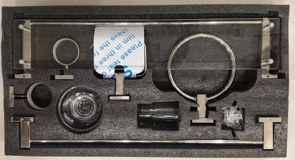 Set of optical components in a black foam tray with a label.