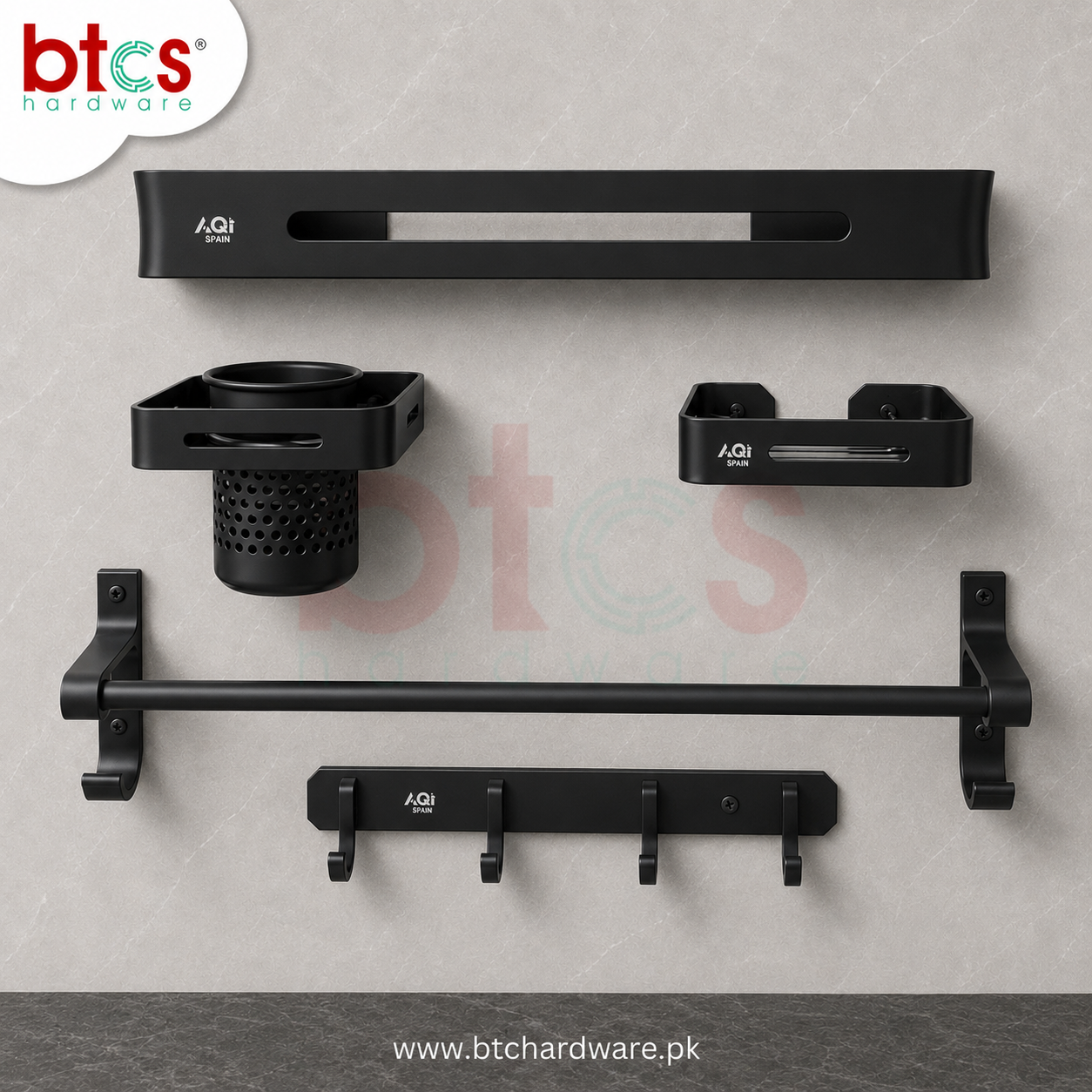 Aluminum 5pcs Bathroom set Black