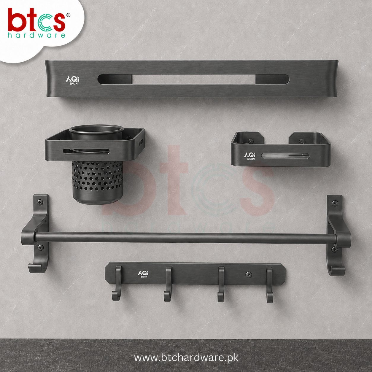 Aluminum 5pcs Bathroom set Grey