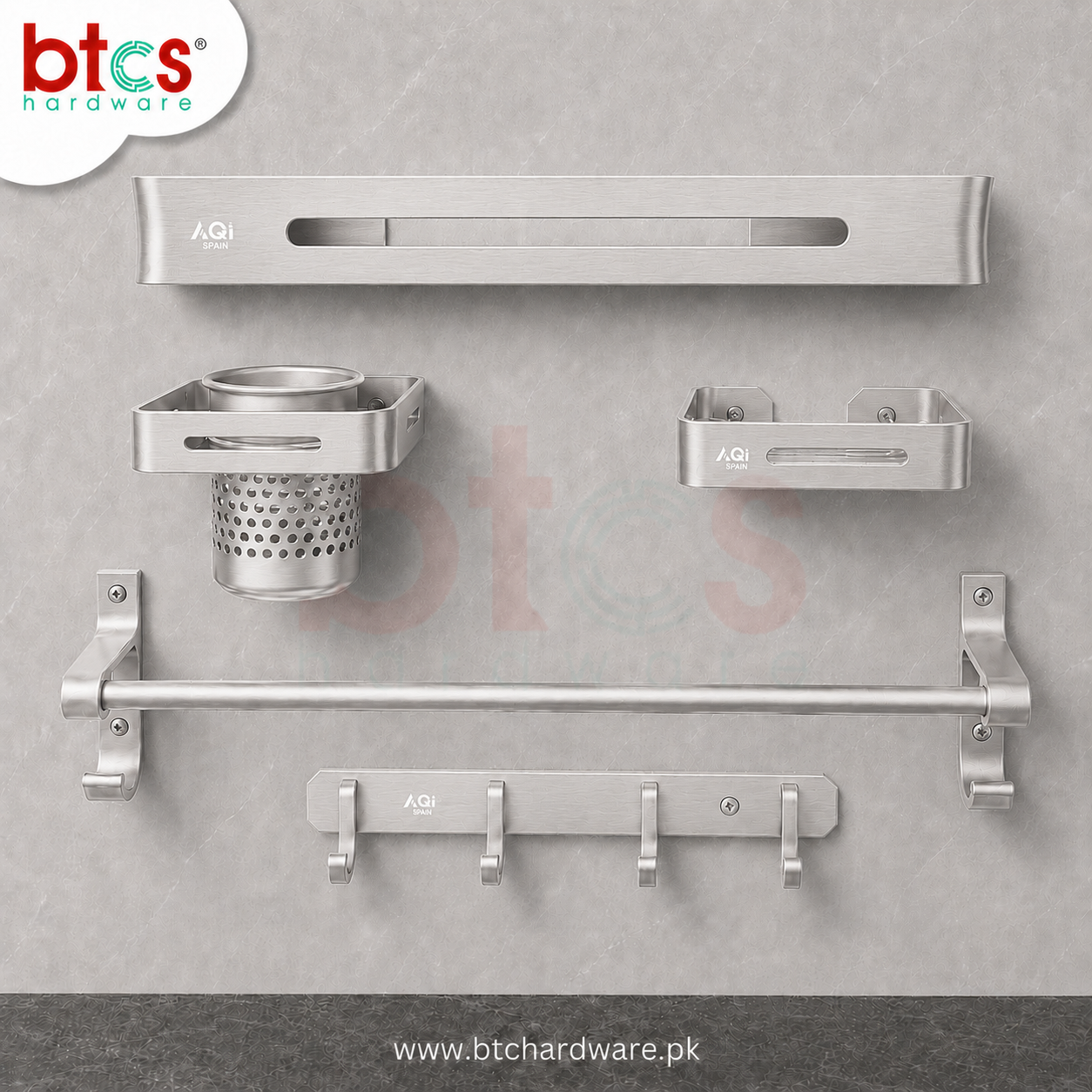 Aluminum 5pcs Bathroom set Silver