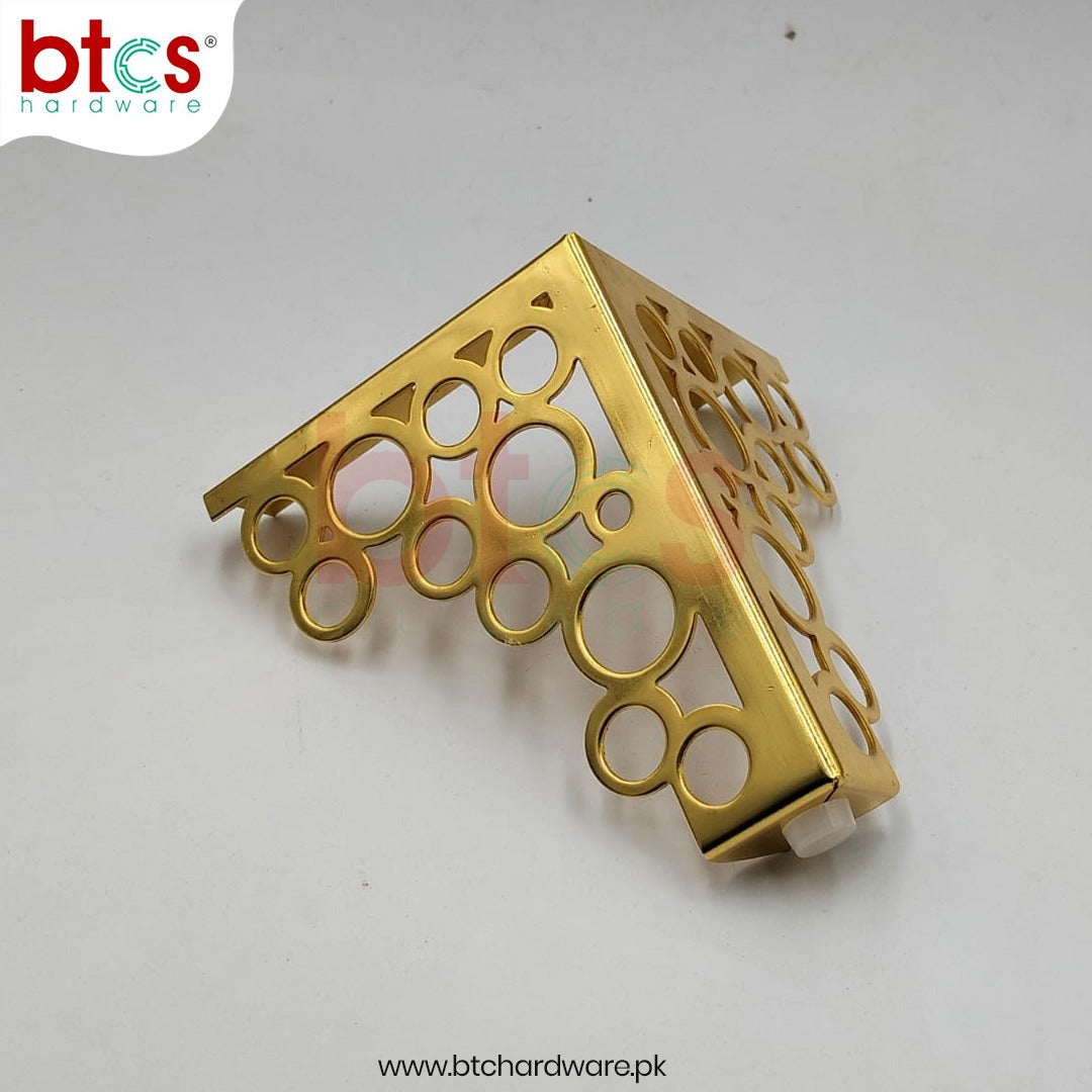 Decorative gold corner bracket on a white background with Btcs Hardware branding.
