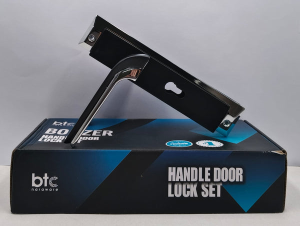 Handle door luck set with packaging on a gray background