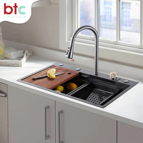 AQT Nano Stainless Steel Single Bowl Waterfall Kitchen Sink