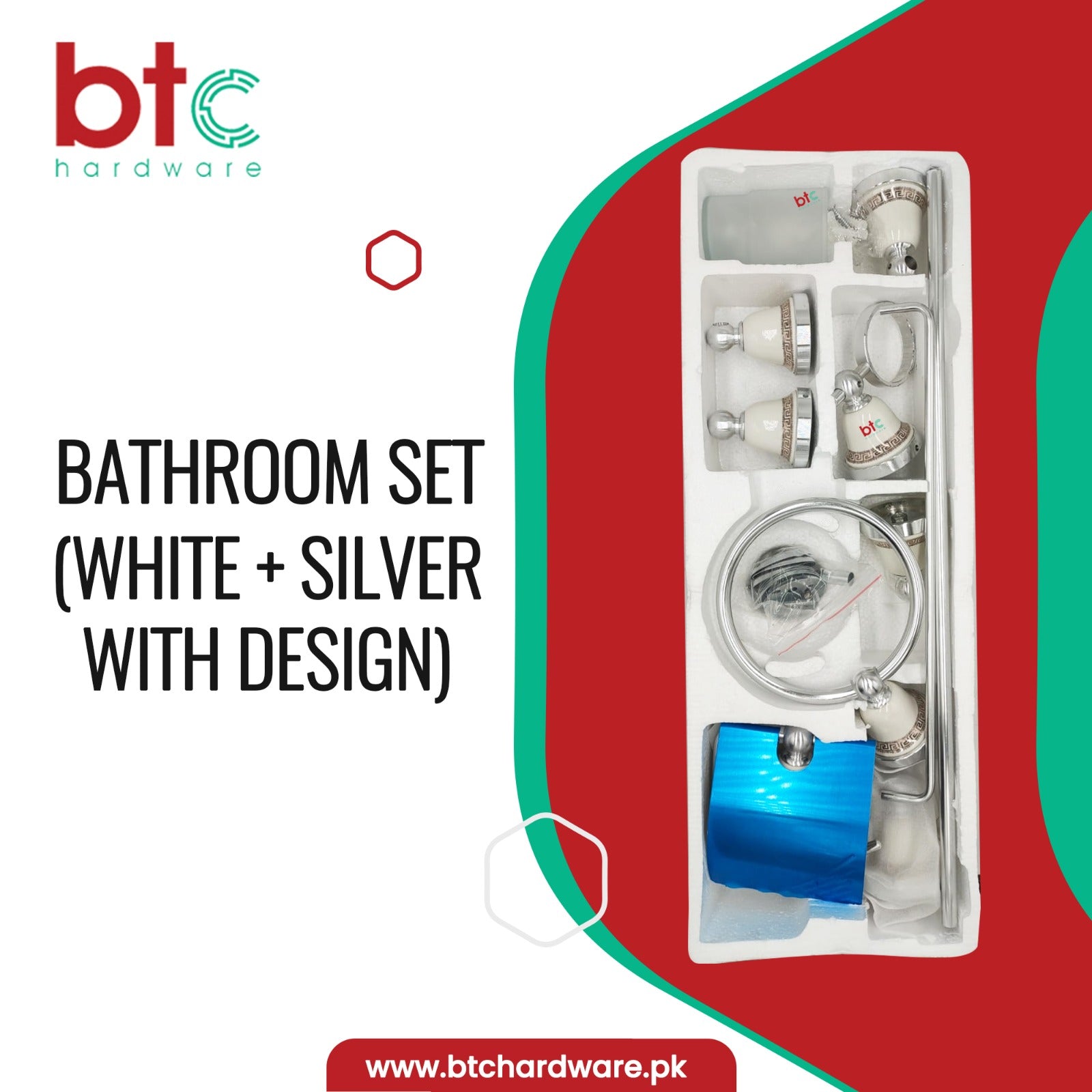 Bathroom Set (White + Silver) Design