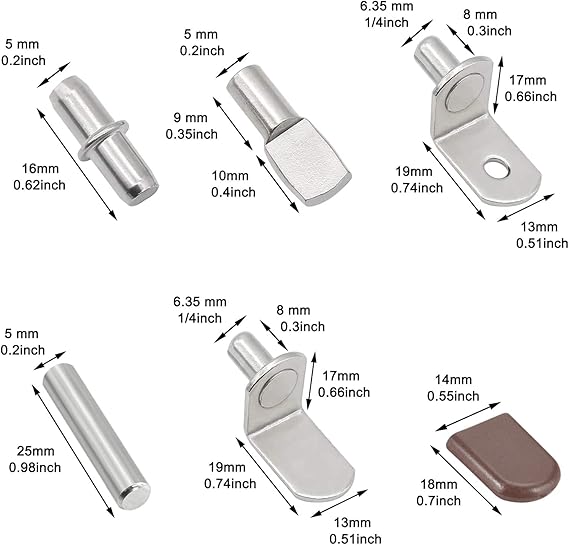 Set of metal brackets with dimensions labeled on a white background