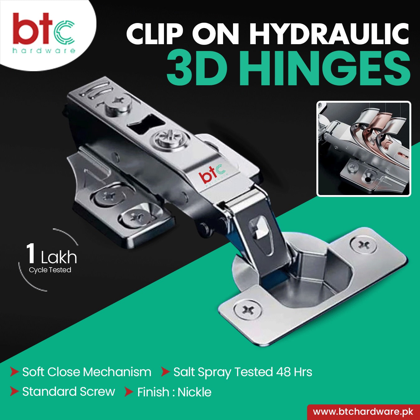 BTC Imported-Clip on Hydraulic 3D Hinges
