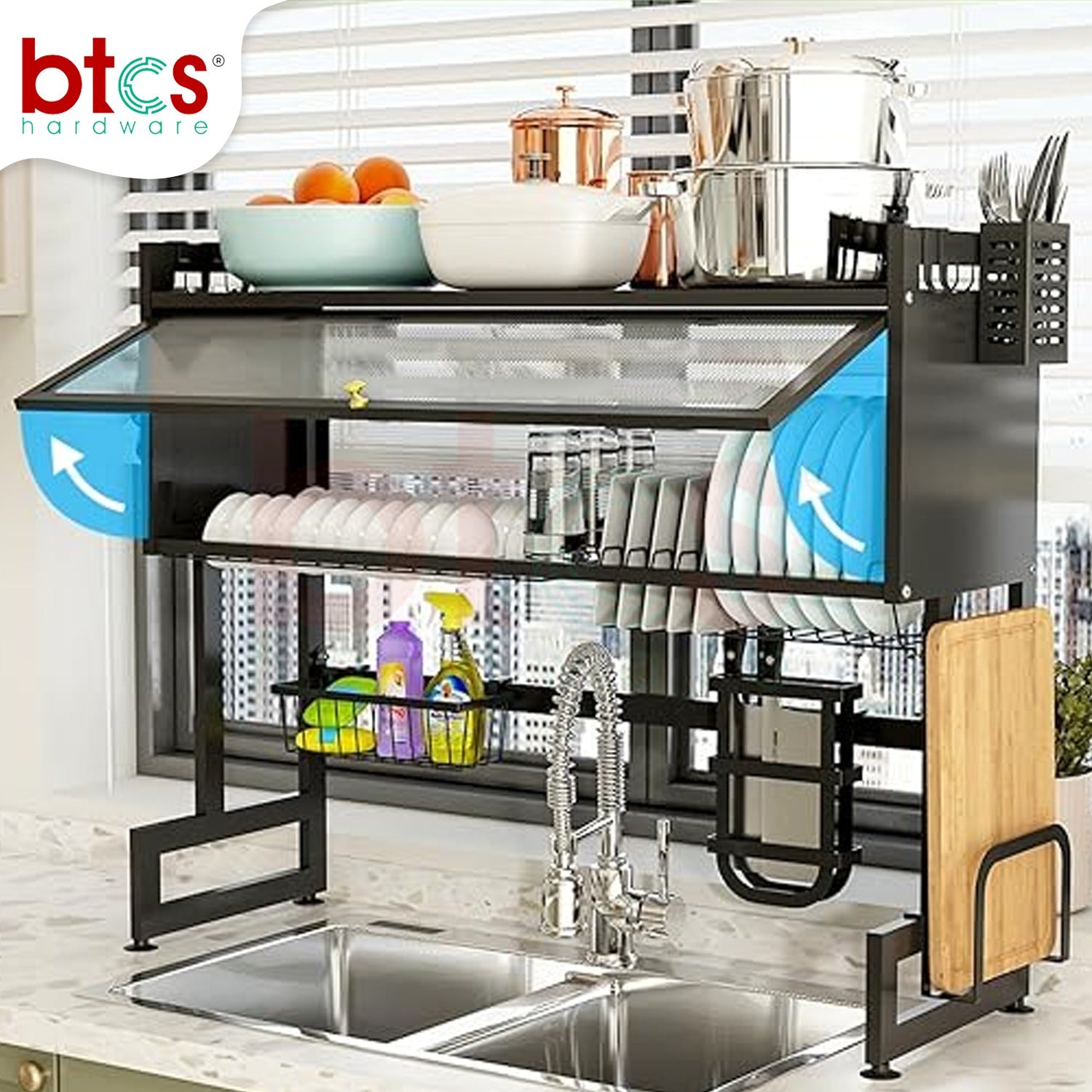 Two-Tier Dish Rack with Cover for Kitchen