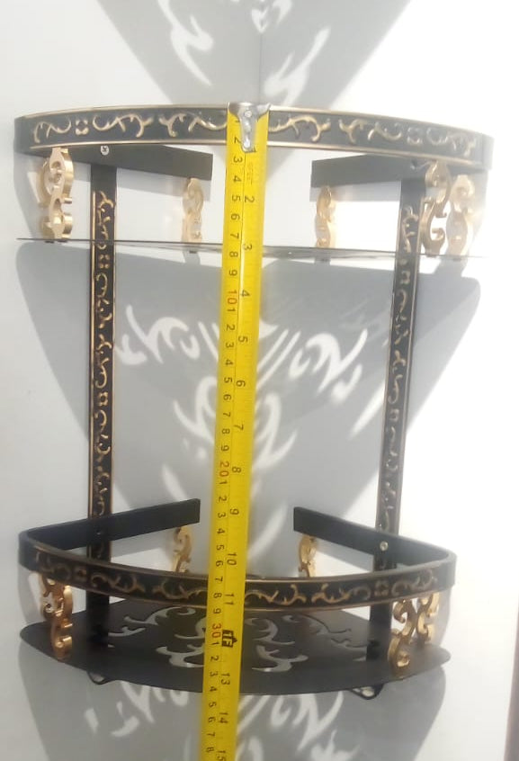 2 layer Antique Black/Gold Aluminum Storage Corner Rack Shelf