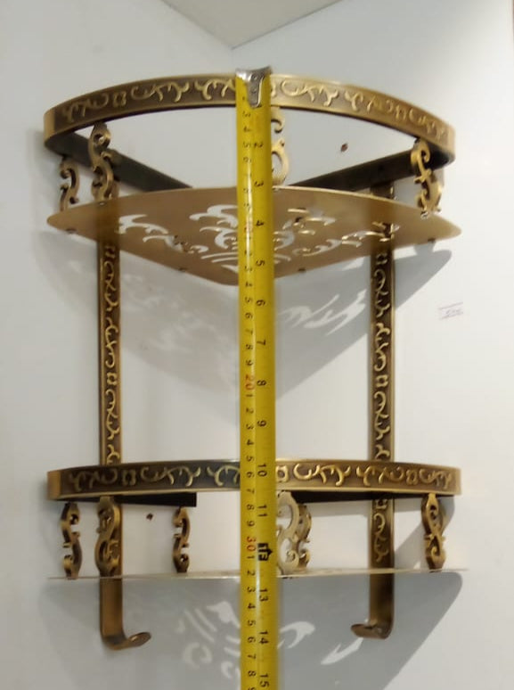 2 layer Antique Gold Aluminum Storage Corner Rack Shelf