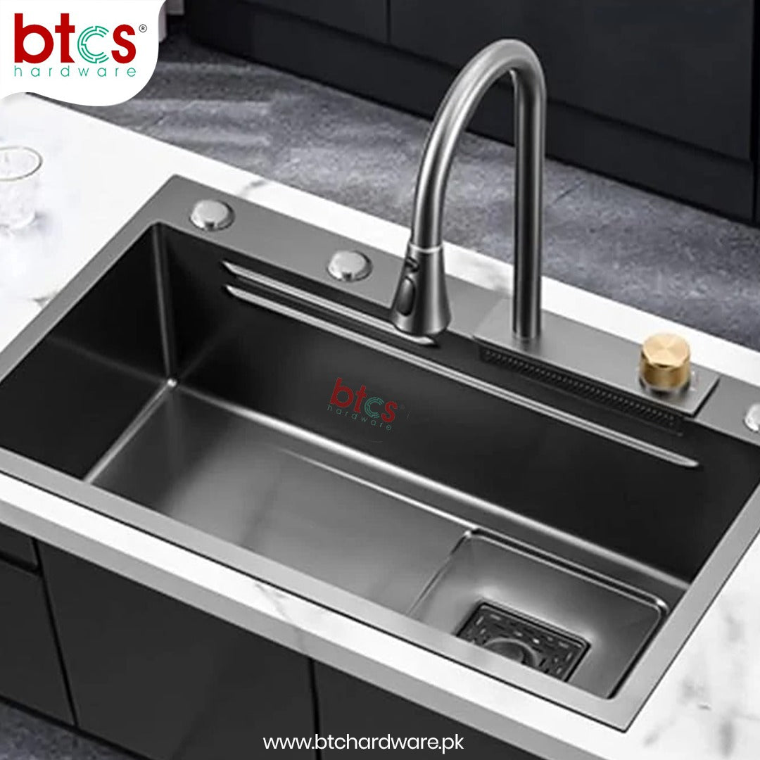 AQT Nano Stainless Steel Single Bowl Waterfall Kitchen Sink