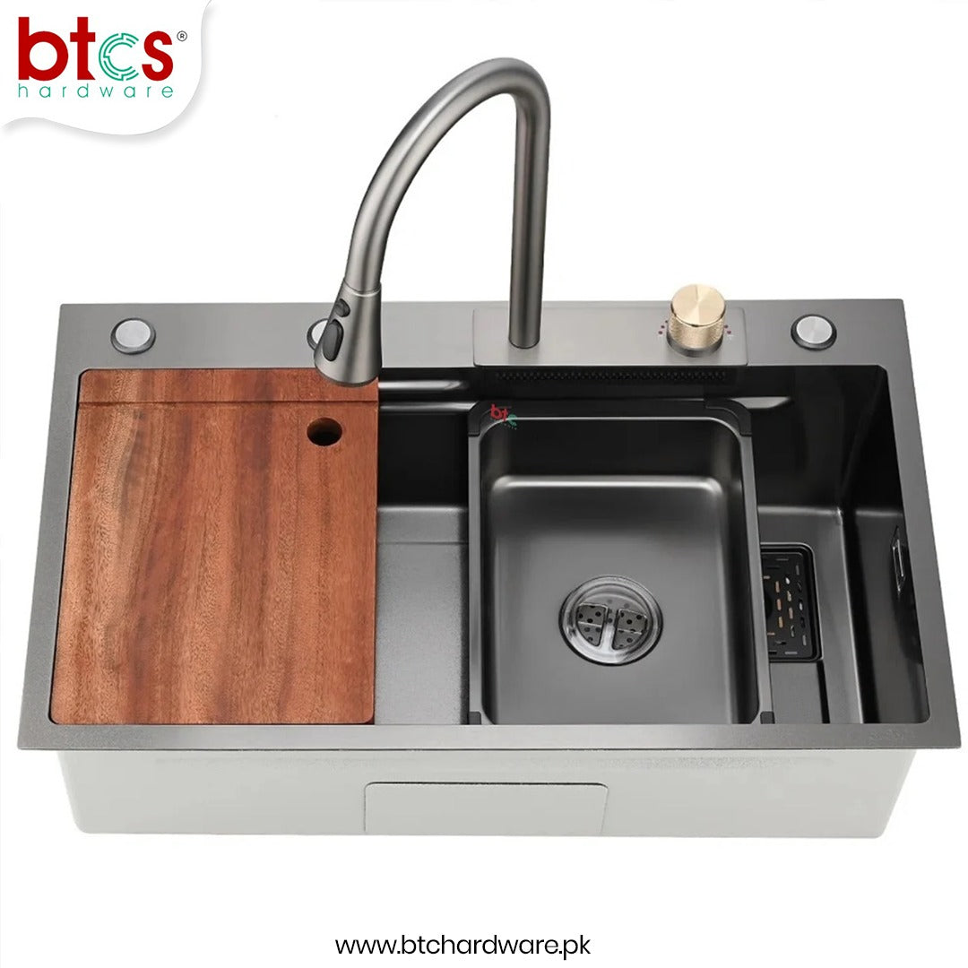 AQT Nano Stainless Steel Single Bowl Waterfall Kitchen Sink