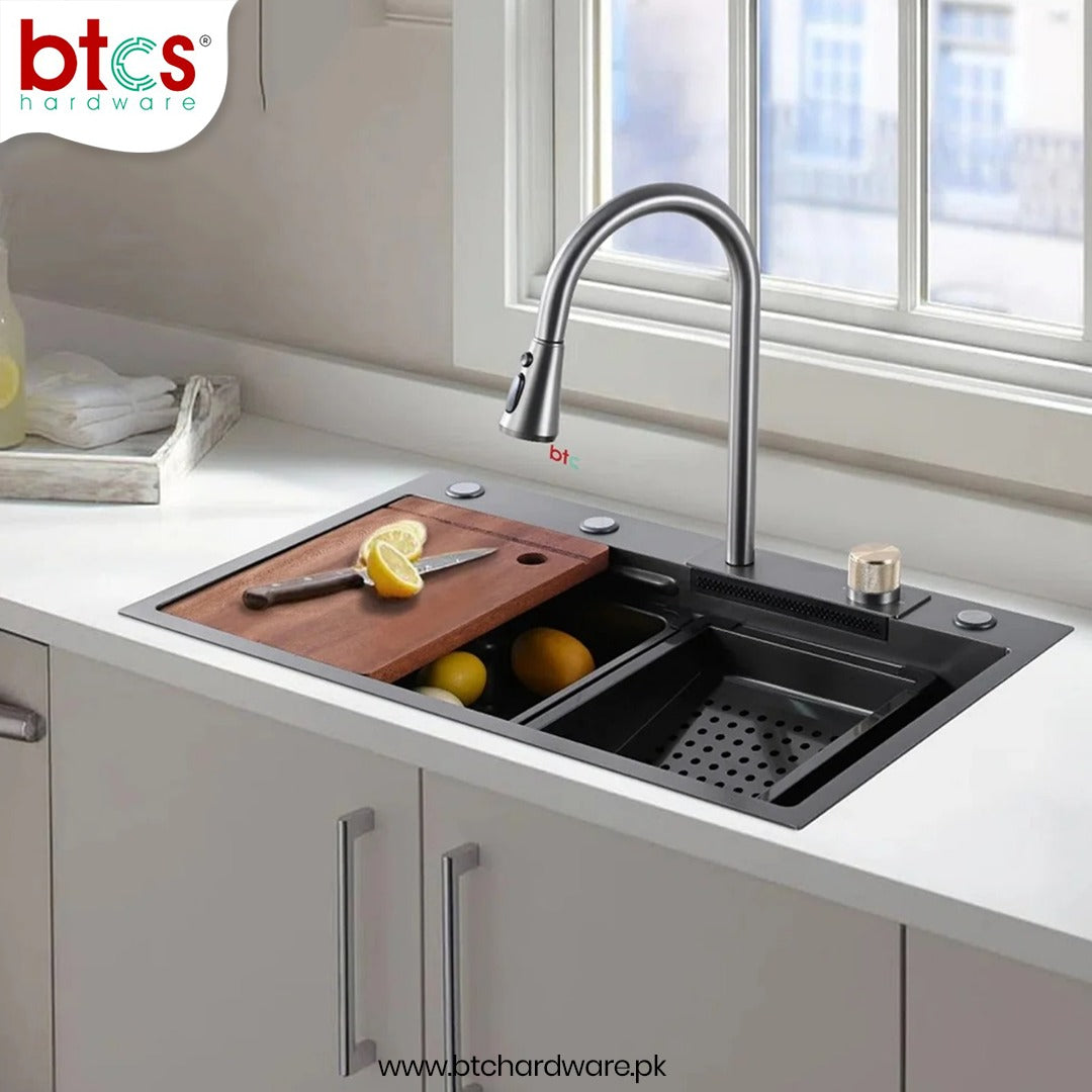 AQT Nano Stainless Steel Single Bowl Waterfall Kitchen Sink