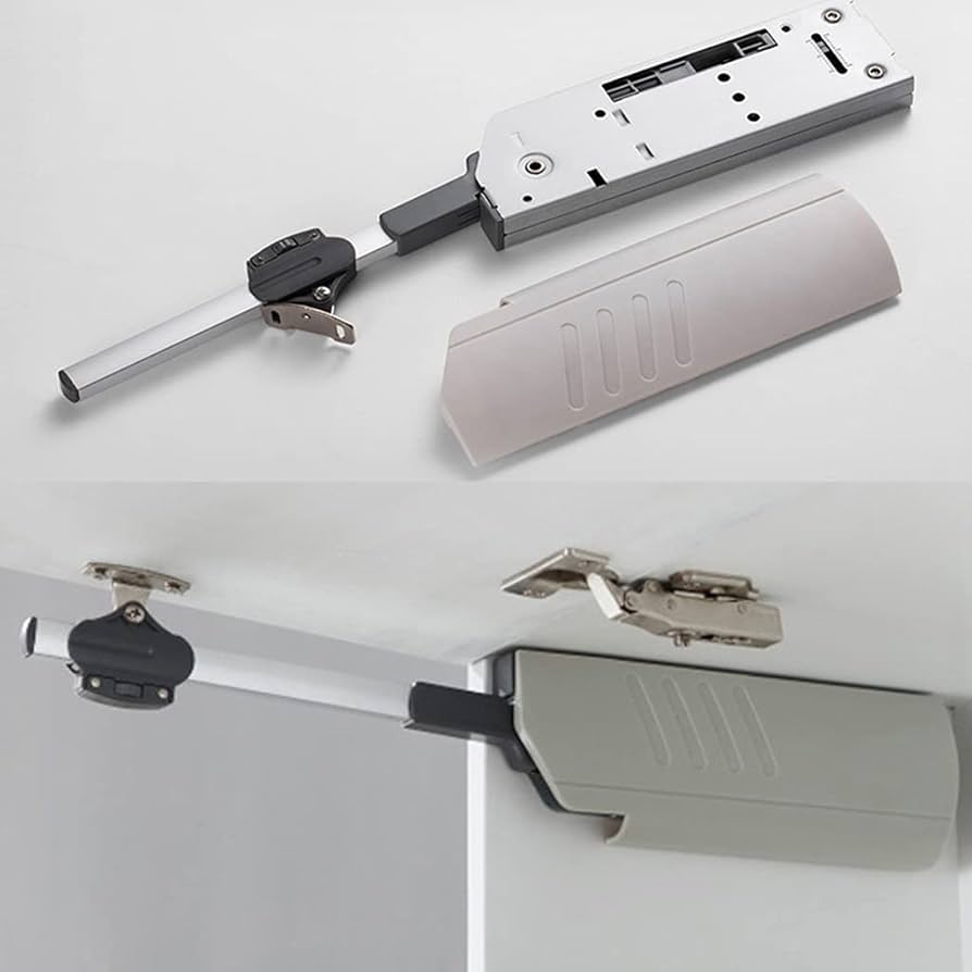 Close-up of cabinet hinges on a white background