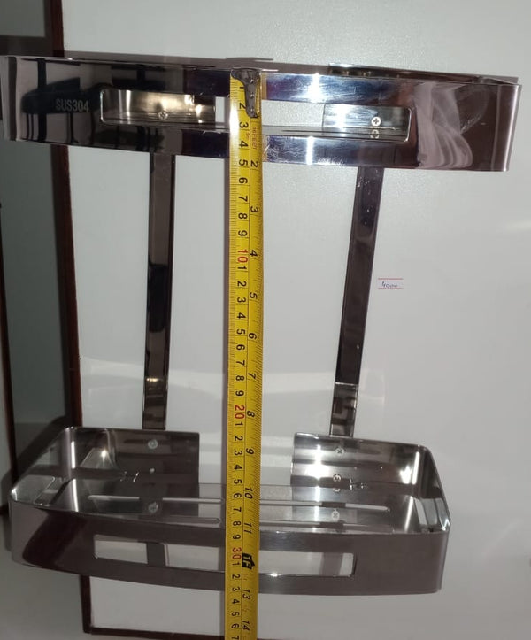 2 Layers Square 304 Stainless Steel Bathroom Shelf Rack (Sliver)