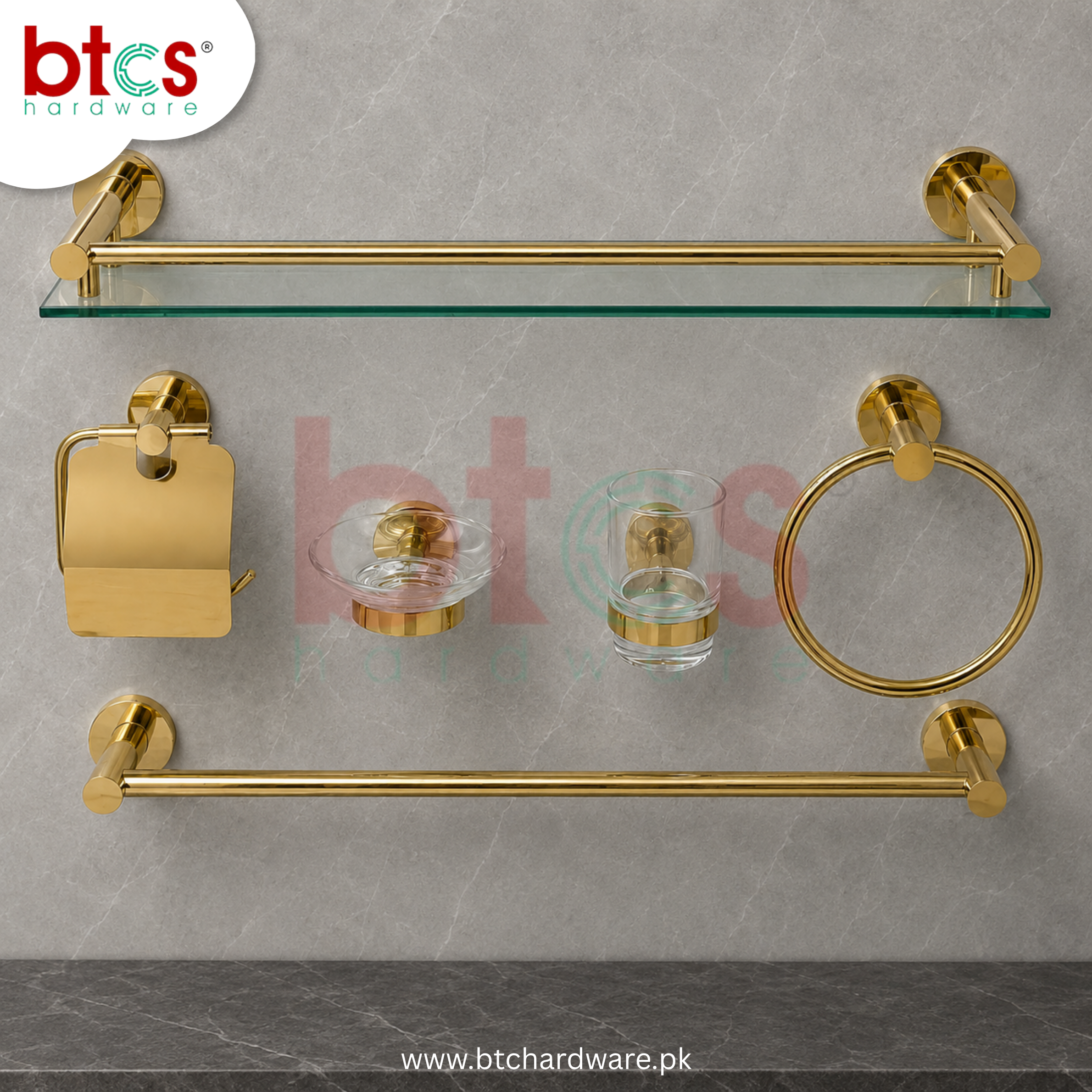 6pc Stainless Steel Golden Bathroom Set