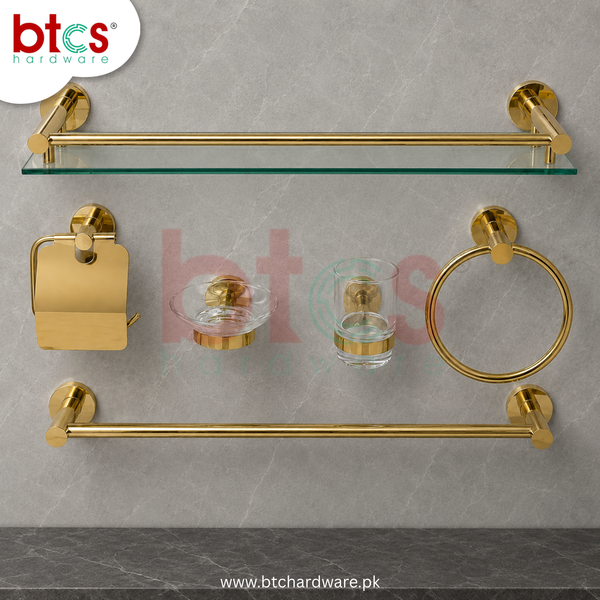 6pc Stainless Steel Golden Bathroom Set