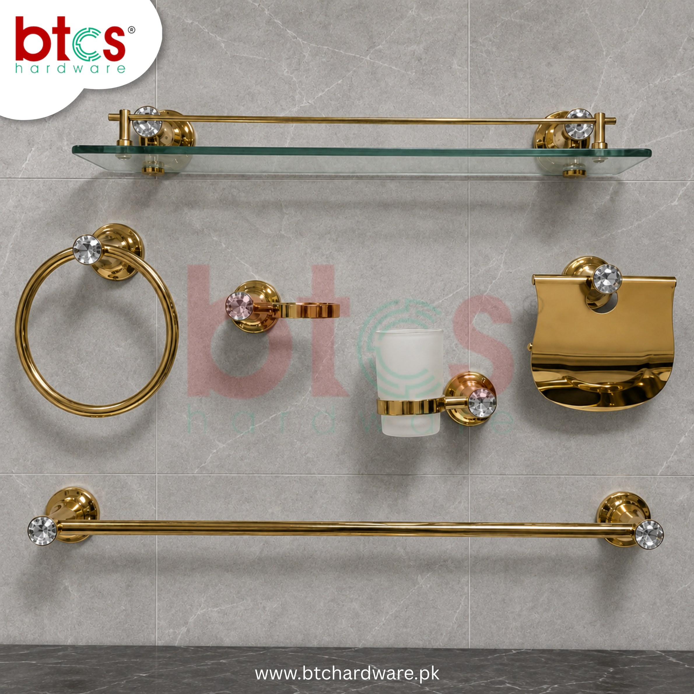 Crystal Stainless steel 6 pcs bathroom set